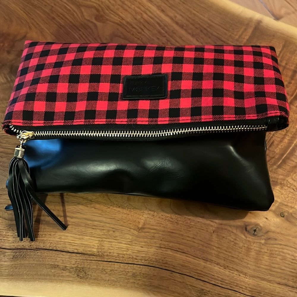 Funky Monkey make up bag in buffalo plaid NWOT